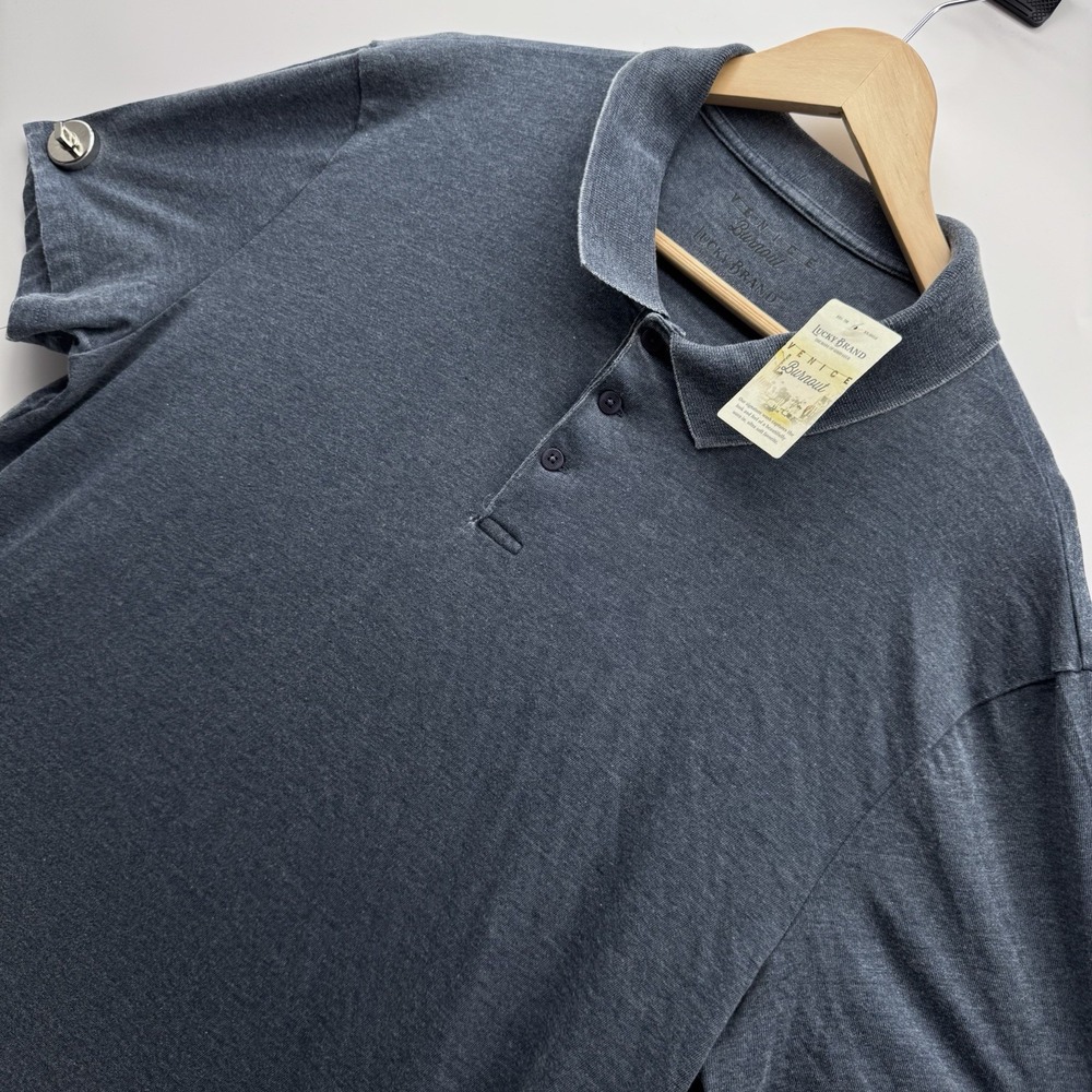 Lucky Brand Venice Burnout Polo Shirt Mens XL Blue Short Sleeve